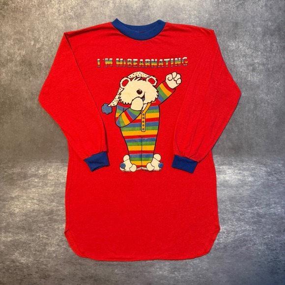 Jamie Mills-Price Other - Vintage Im Hibearnating Rainbow Bear Nightshirt Red Long Sleeve Sleep Shirt L